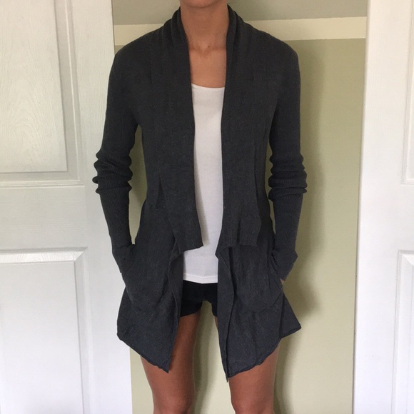 White House Black Market Sweaters - White House Black Market Gray Waterfall Cardigan